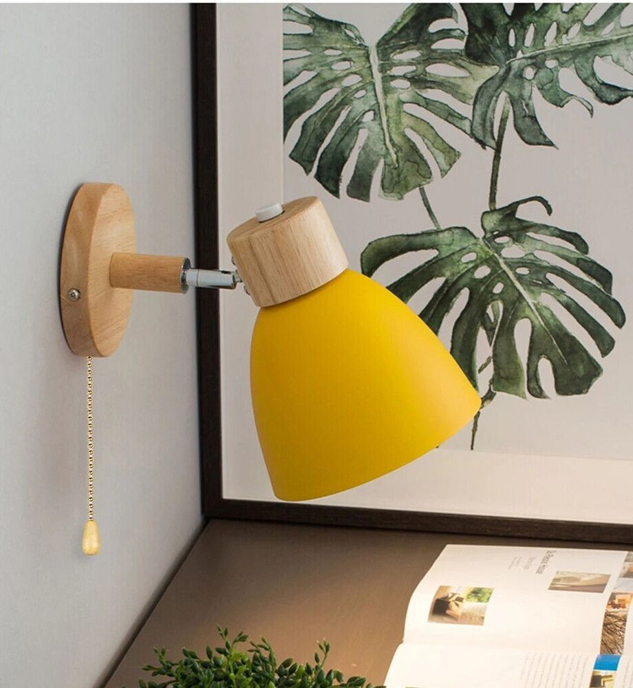 Wall Lamps W/ Switch Wooden Nordic Modern Sconce Home Bedroom Living Room Lights