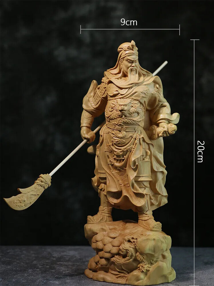 20cm Standing Guanyu Wood Statue Chinese Boxwood Feng Shui Wealth God Guan Gong