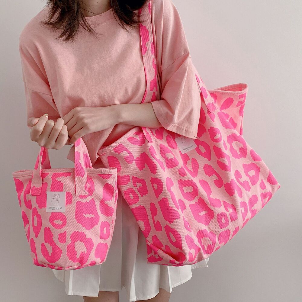 Pink Leopard Shoulder Bag Women's Totes Ladies Canvas Bags Handbag