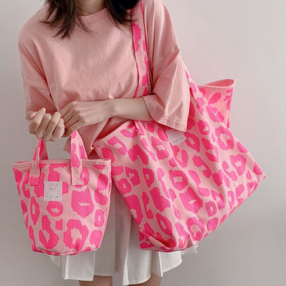 Pink Leopard Shoulder Bag Women's Totes Ladies Canvas Bags Handbag