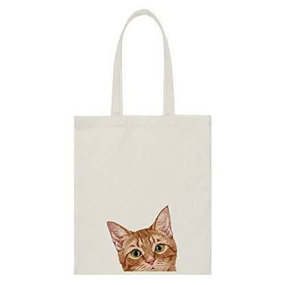 WIRESTER Reusable Canvas Tote Bag for Women Medium, Orange Tabby Kitten Cat