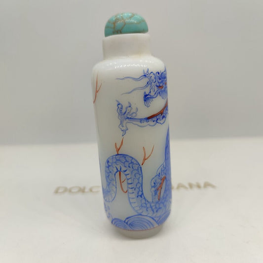 chinese peking glass snuff bottle hand painted blue dragon statue snuffbox gift