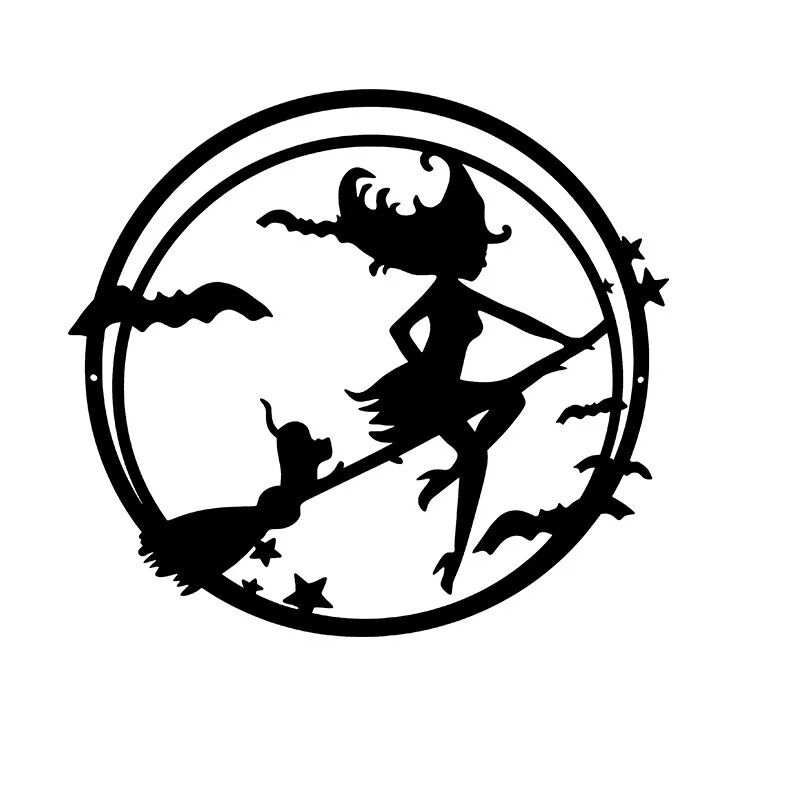 Metal Wall Decoration, Halloween Witch Cat Bat Castle Pattern Frameless Pendant