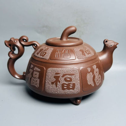 Vintage Chinese Yixing Purple Clay Teapot Zisha Ceremony Carving Collectible Art