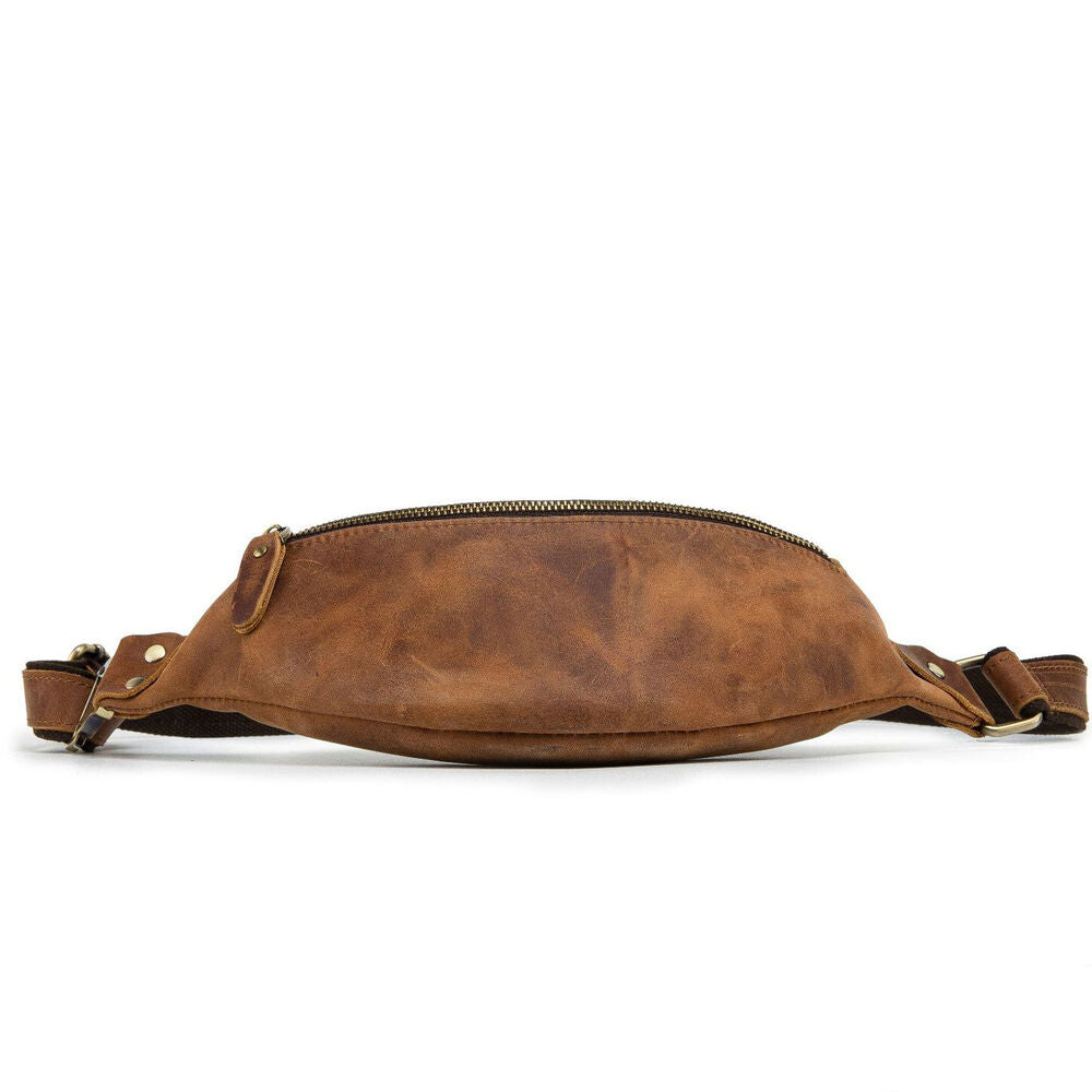 Motorcycle Outdoor Crazy Horse Leather Mens Waist Fanny Pack Crossbody Sling Bag