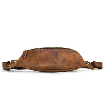 Motorcycle Outdoor Crazy Horse Leather Mens Waist Fanny Pack Crossbody Sling Bag