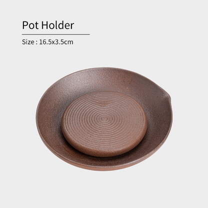 Ceramic Tea Pot Holder with Spout Coarse Pottery Tea Tray Tea Accessories