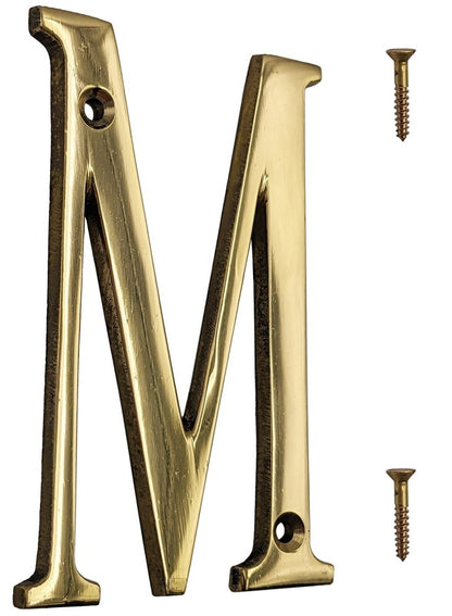 4-inch House Letter with Mounting Screws, Polished Brass, Shiny Gold Color