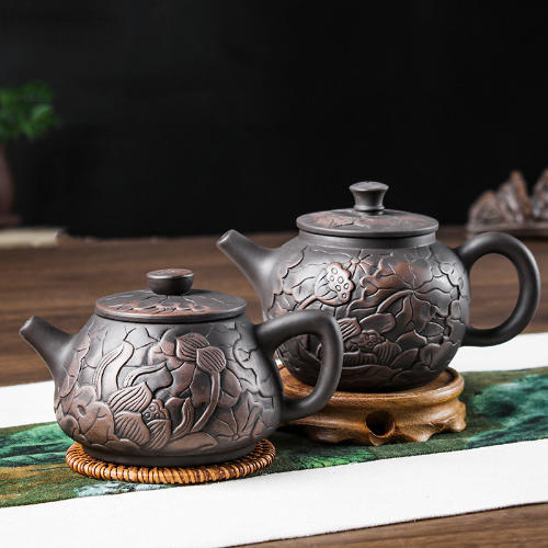 1pc Yixing Tea Pot Purple Clay Teapots Beauty Kettle Hand Carved Pot Tea Set