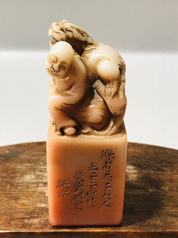 antique chinese carved shoushan stone statue seal carving tianhuang buddha rare