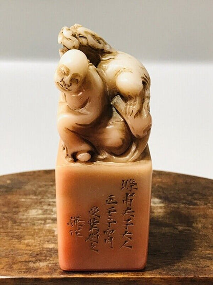 antique chinese carved shoushan stone statue seal carving tianhuang buddha rare