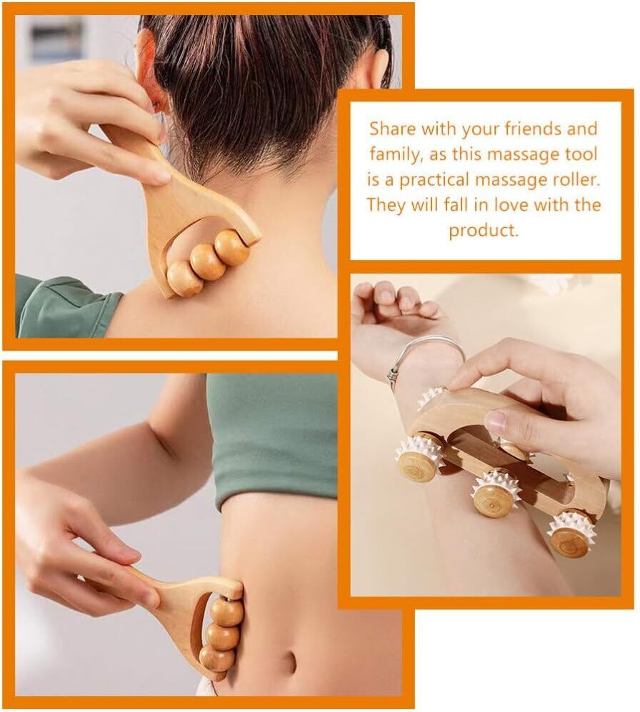 Wooden Massage Roller Manual Back Massager Handheld for Neck Leg Pain 3 Pieces