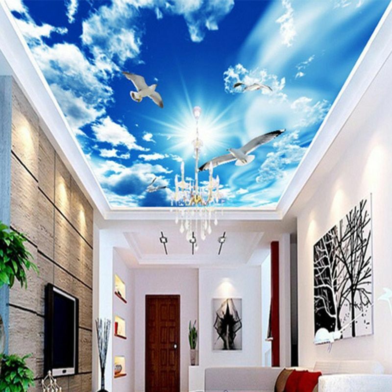 Large Ceiling Murals 3D Stereo Blue Sky White Clouds Dove Photo Wallpaper Decors
