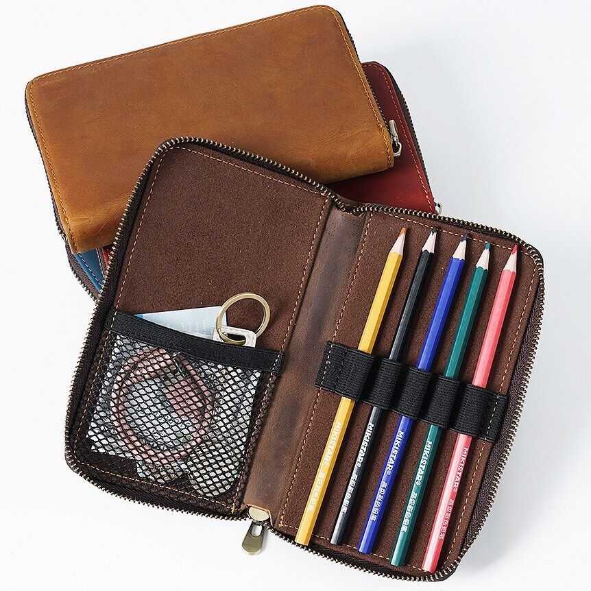 Cowhide Handmade Leather Fountain Pen Case, Pencil Case Stationery Storage Bag