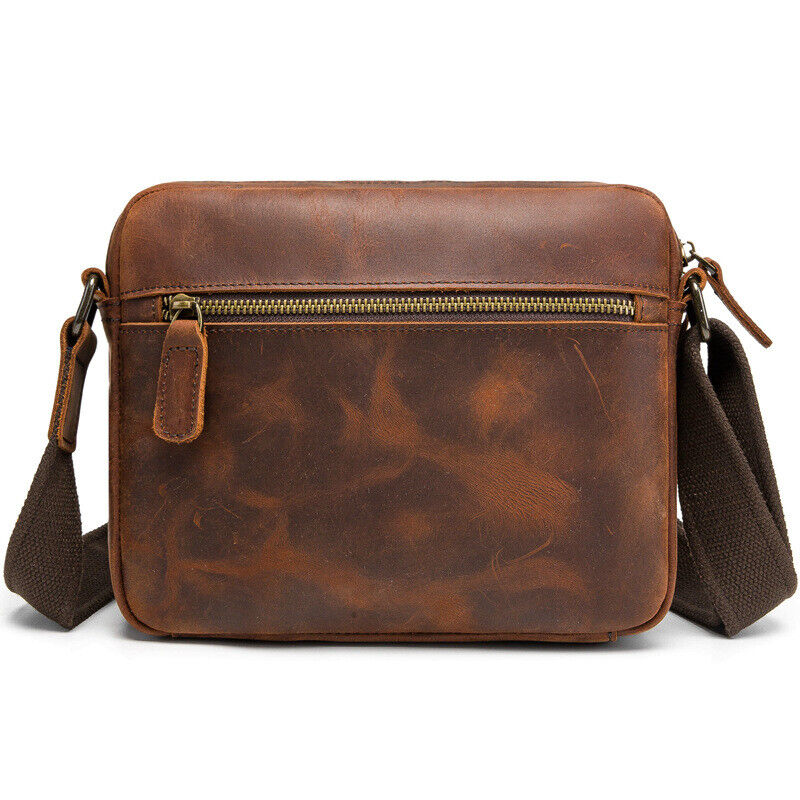 Crazy Horse Leather Men's 8" Shoulder/Messenger Bag Vintage Sling Crossbody Bags