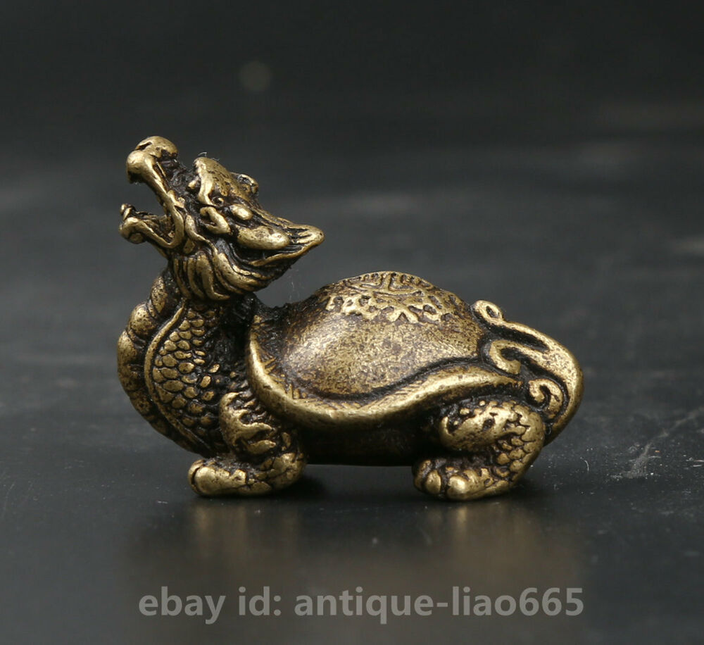 34MM Small Curio Chinese Bronze Animal Auspicious Beast Dragon Turtle Statue 龙龟