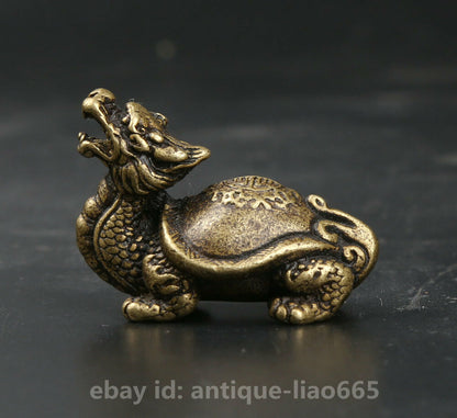 34MM Small Curio Chinese Bronze Animal Auspicious Beast Dragon Turtle Statue 龙龟
