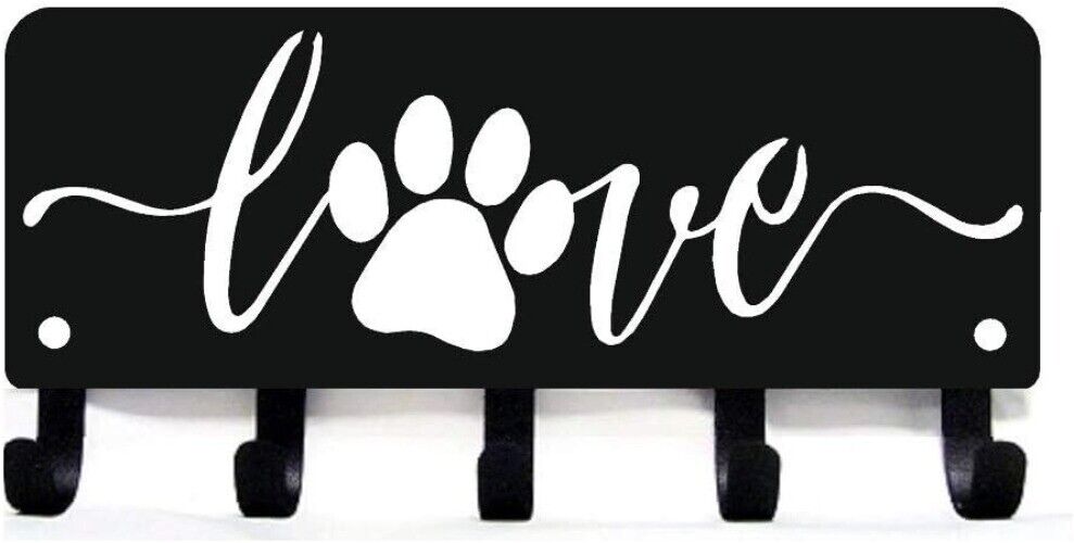 Puppy Dog Love Key Rack Hanger & Organizer - 6 inch/9 inch Wide Metal Wall Art