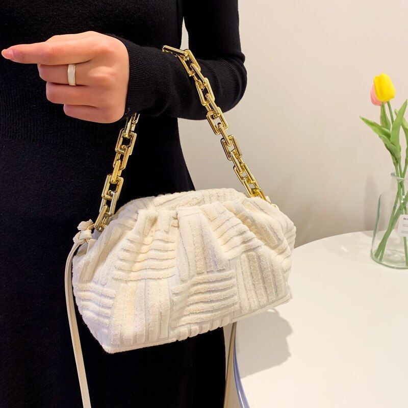 Fashion Handbag Thick Chain Crossbody Bag Striped Shoulder Small Purse 22*16*8CM