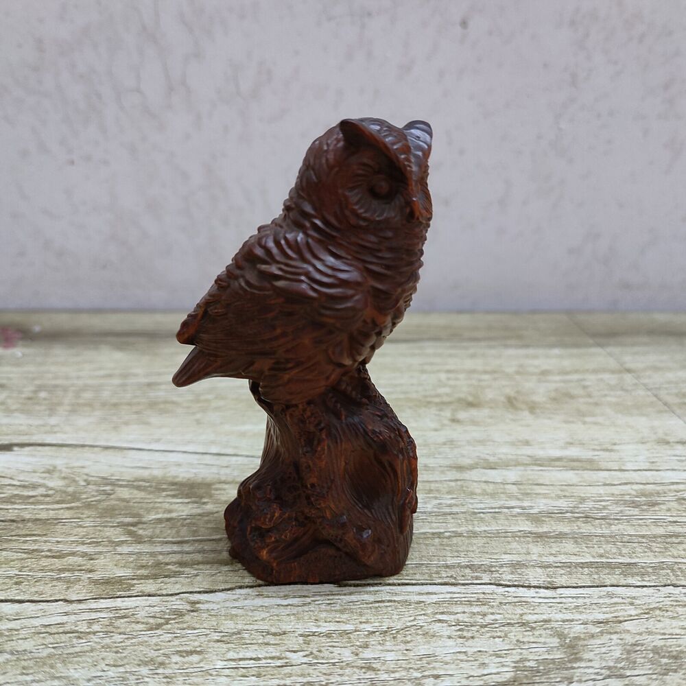 vintage chinese carved wood wooden owl figurine statue Boxwood pet gift souvenir