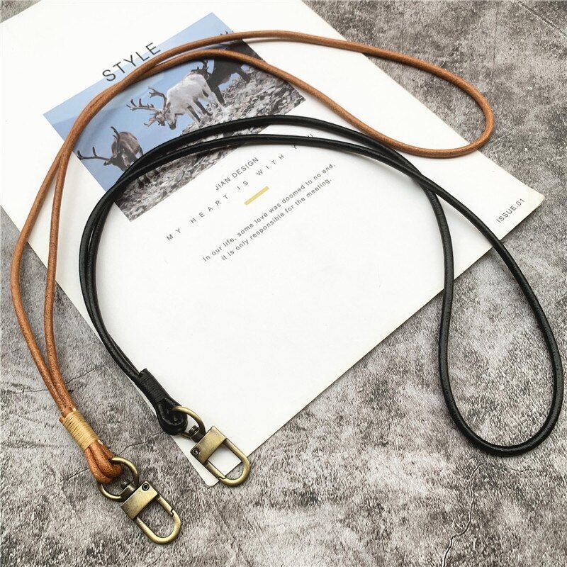 Mobile Phone Straps Cowhide Lanyards Key Leather Card Badge Neck Sling Band 50cm