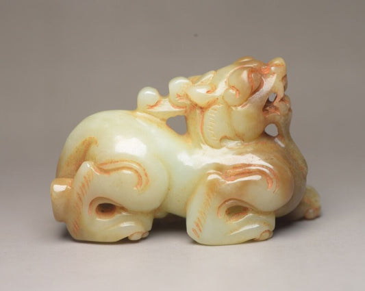 Chinese Antique Hetian Jade Carved Exquisite Unicorn Statue Figurines Ornaments
