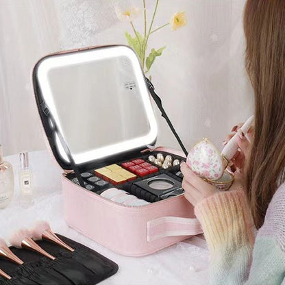 Lighted Cosmetic Case Mirror LED Cosmetic Bag Big Makeup Storage Box 26*11*23 CM