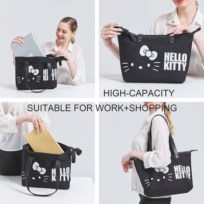 Large Tote Bag Canvas Shoulder Bags for Women Travel Black Pattern 2PCS