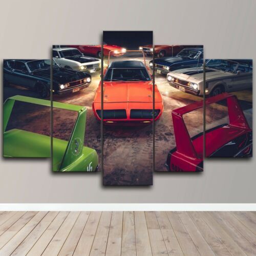 Red Dodger Sport Car 5 PCs Canvas Wall Art Painting Poster Home Decor Cuadros