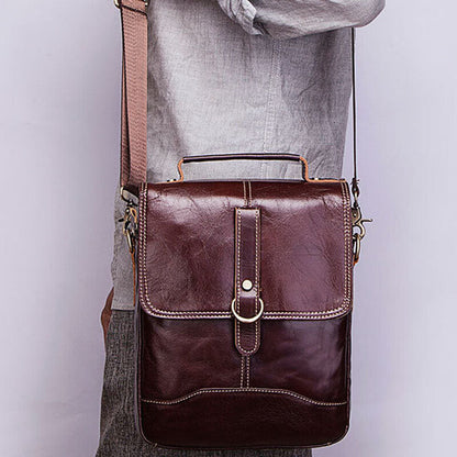 100% Genuine Leather Men's Sling Shoulder/Messenger Bag Double Zipper 8" Handbag