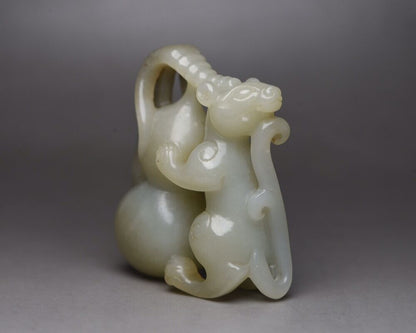 Collections Chinese Hetian Jade Hand Carving Rat Gourd Statue Exquisite Art Work
