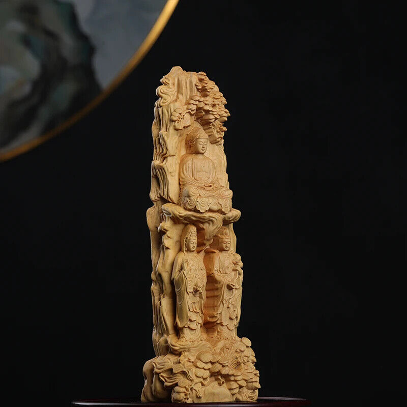 22cm Boxwood Real Wood Sculpture Feng Shui Sculpture God Buddha Home Décor Myth