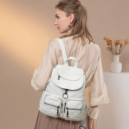 Synthetic Leather Backpacks Waterproof White Traveling Bags Back Pack 30*14*3 CM