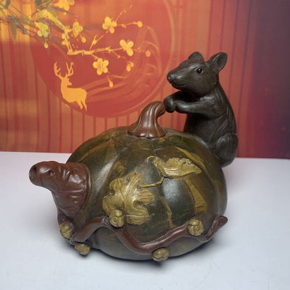 Vintage Chinese Yixing Purple Clay Teapot Zisha Ceramic Mouse Pumpkin Teaware