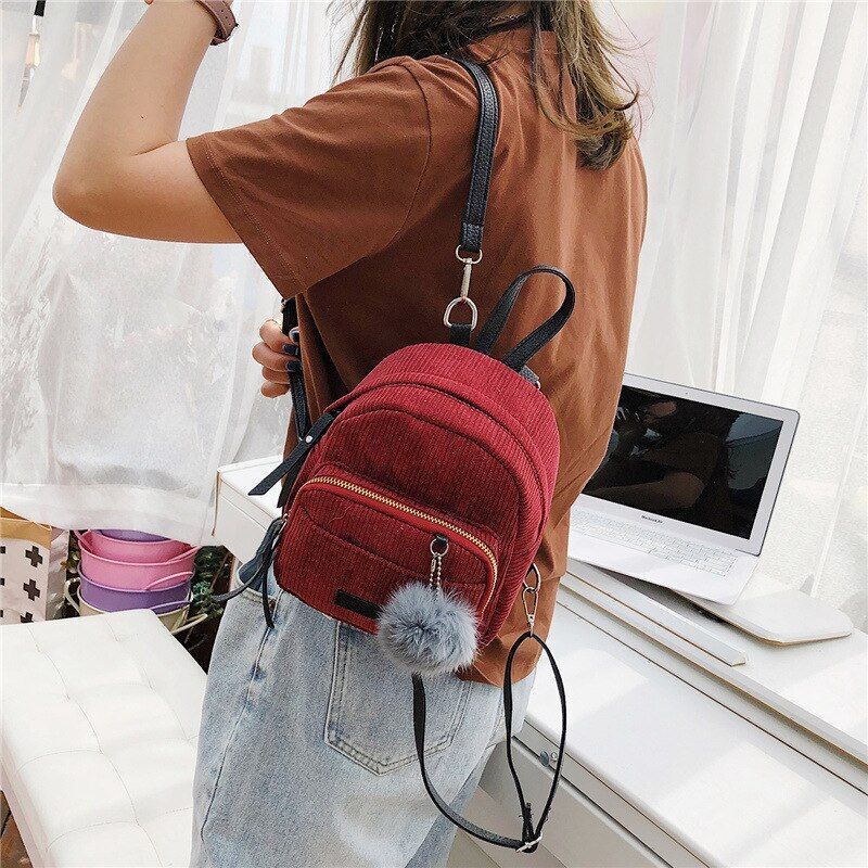 Backpack Corduroy Crossbody Bags Striped Soft Cloth Shoulder Purses 15*21*11 CM