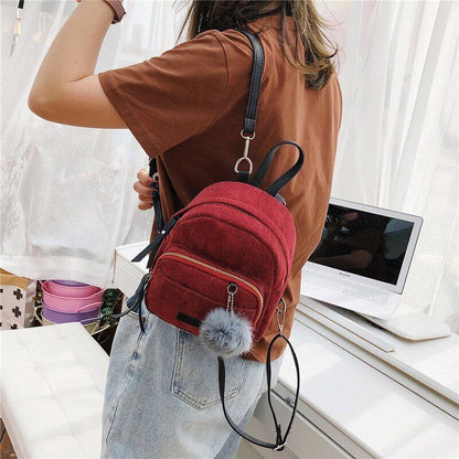 Backpack Corduroy Crossbody Bags Striped Soft Cloth Shoulder Purses 15*21*11 CM