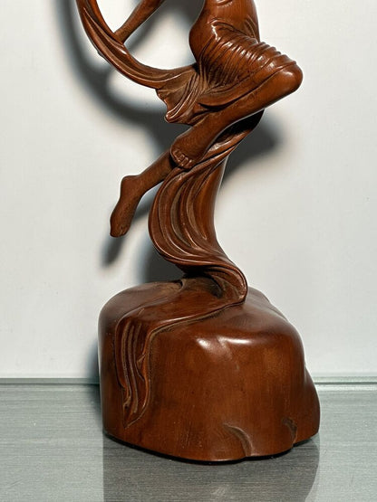 Chinese Boxwood Figures Statues Wood Carving Beautiful Woman Girl Figurine Decor