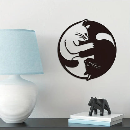 Metal Sign With Yin Yang Two Cats Wall Decor, Metal Wall Decor Sculptures