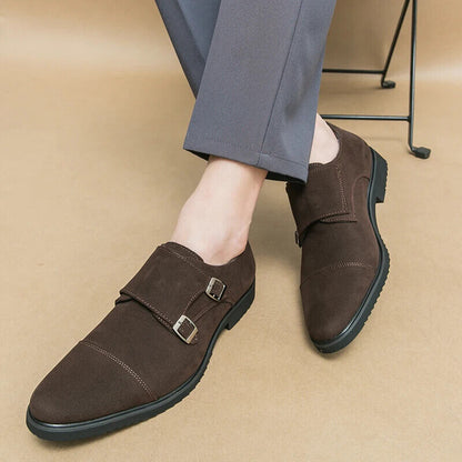 Brown Loafers Shoes Black Square Toe Slip-On Business Men Dress Shoes Size
