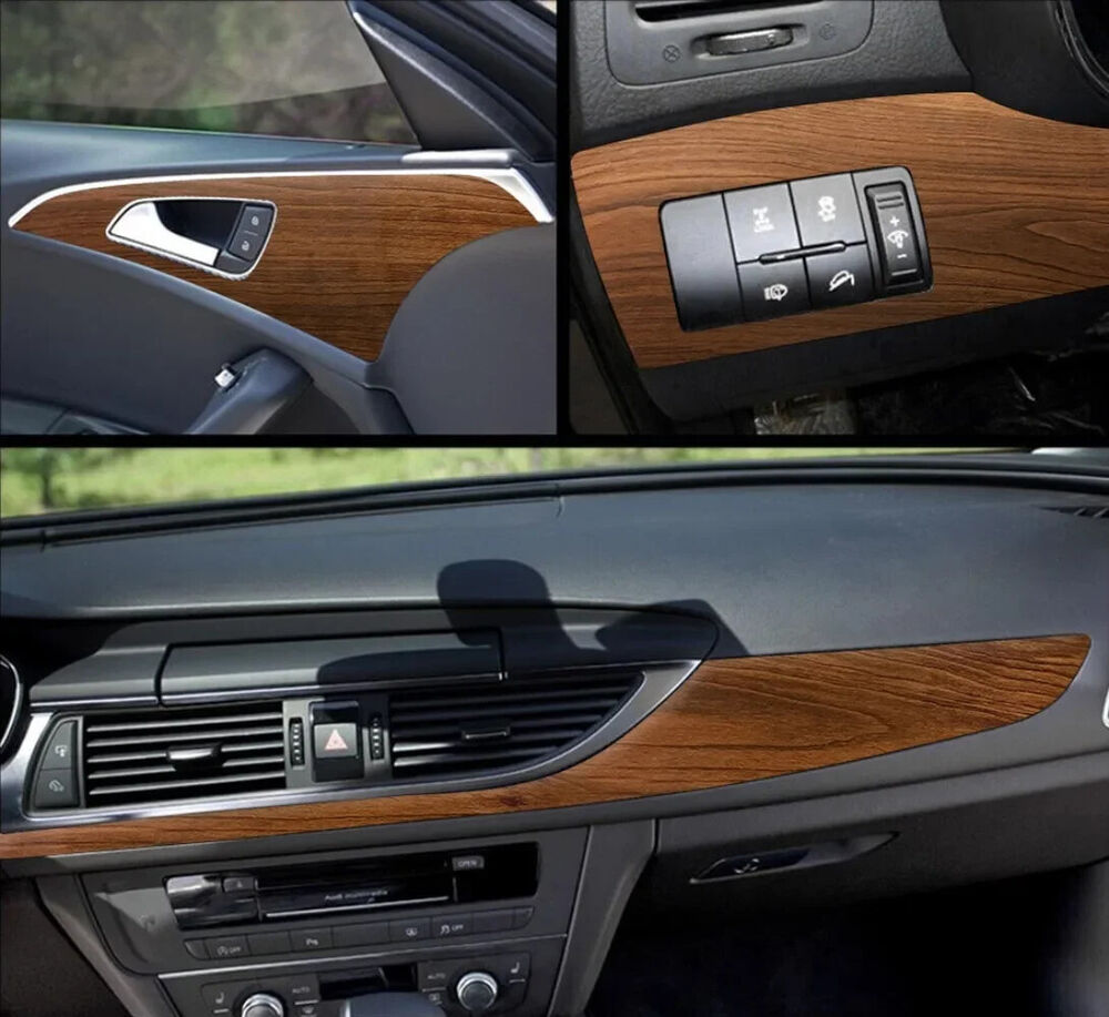 Car Sticker Vinyl Wood Grain Textured Self-Adhesive Wrap Internal Wallpaper Film