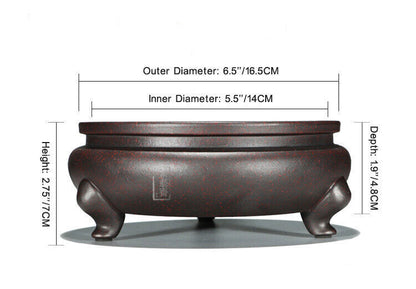Round Chinese Yixing Zisha Shohin Literati Bunjin Bonsai Pot 6.5''x6.5''x2.75''