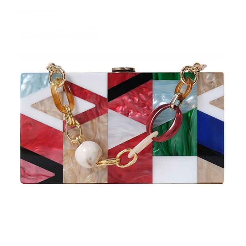 Women Messenger Bags Fashion Luxury Acrylic Geometric Patchwork Handbags Clutch
