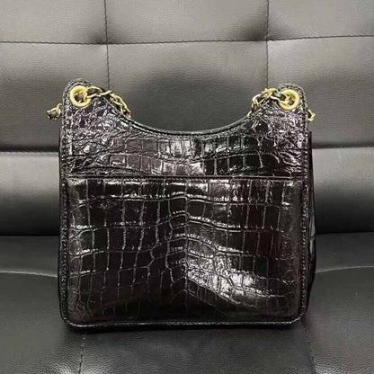 Black Alligator Crocodile Belly Skin Chain Bag, New Desinger Women's Shouler Bag