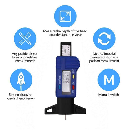 Blue Digital Tyre Depth Gauge Tread Checker Car Tire Tester Brake Shoe Pad Wear