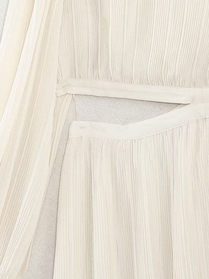 Women French Open Waist Trumpet Sleeve Fold Dress Vintage Female Dresses