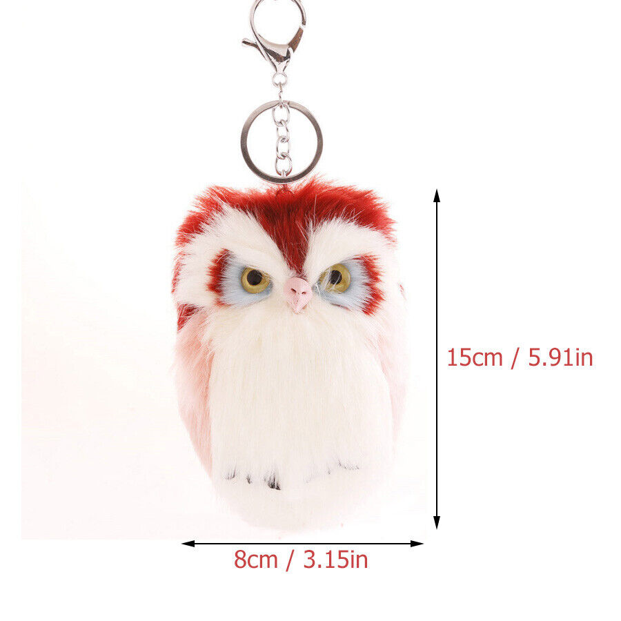 Cute Rabbit Fur Furry Owl Pendant Bag Charm Key Chain Plush Animal Car Pendant