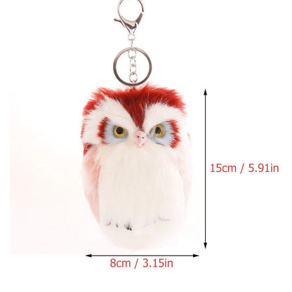 Cute Rabbit Fur Furry Owl Pendant Bag Charm Key Chain Plush Animal Car Pendant