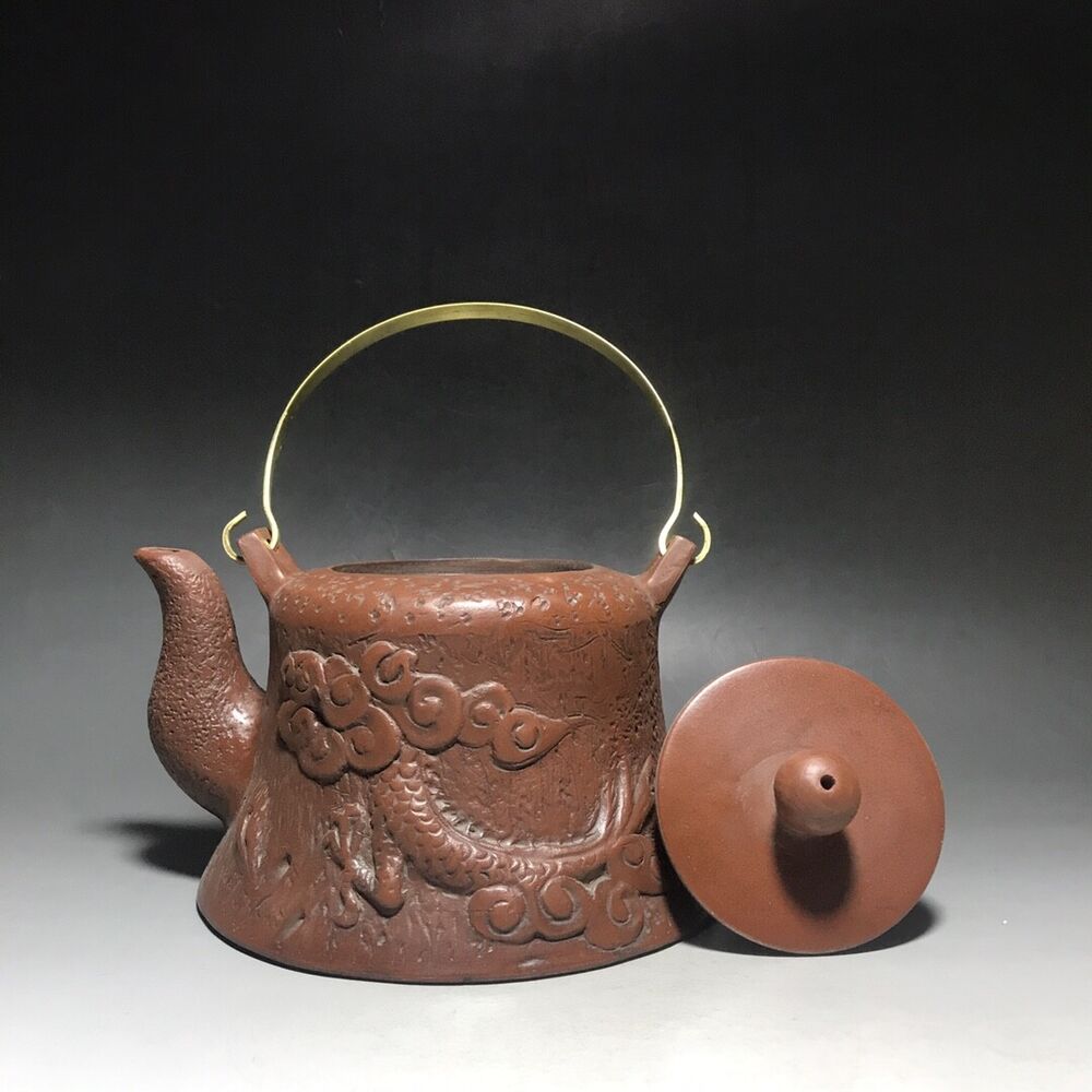 vintage chinese yixing purple clay teapot zisha ceremony carving Collectible art