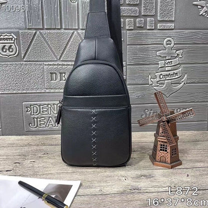 Soft Cow Leather Black Crossbody Chest Bag Hiking Sling Backpack Shoulder Bag