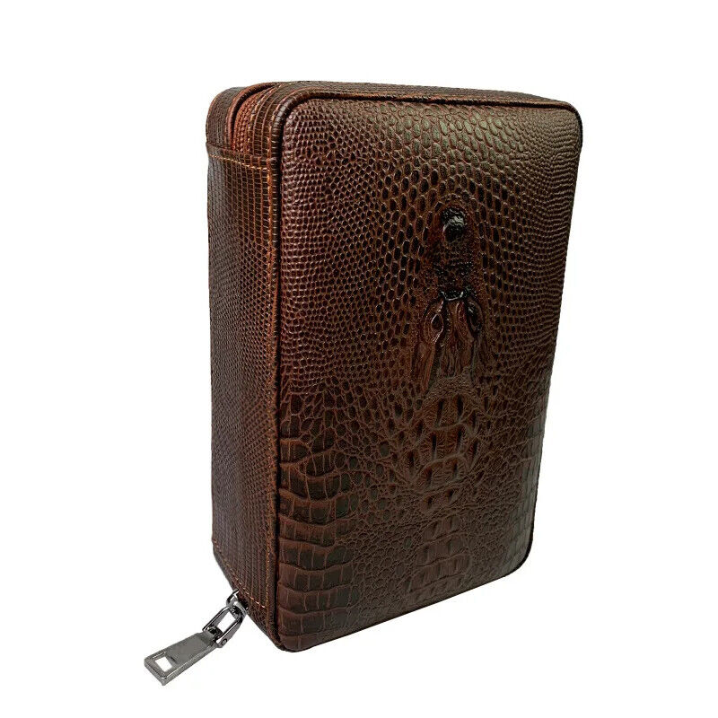 Cigar Humidor Boxes Leather Cedar Wood Smoking Travel Storage Case 13.5x8x20.5cm